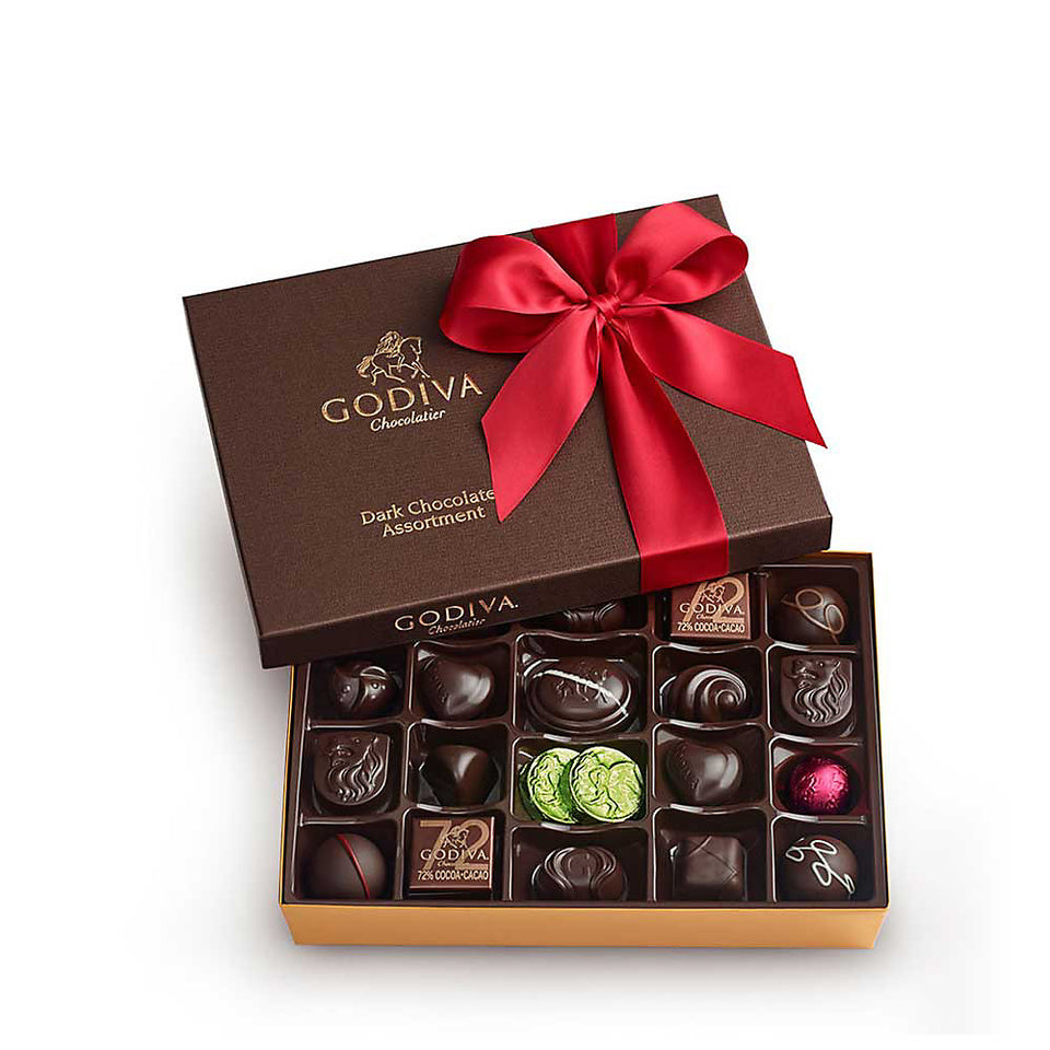 Dark Chocolate Gift Box, Red Ribbon, 27 pc.